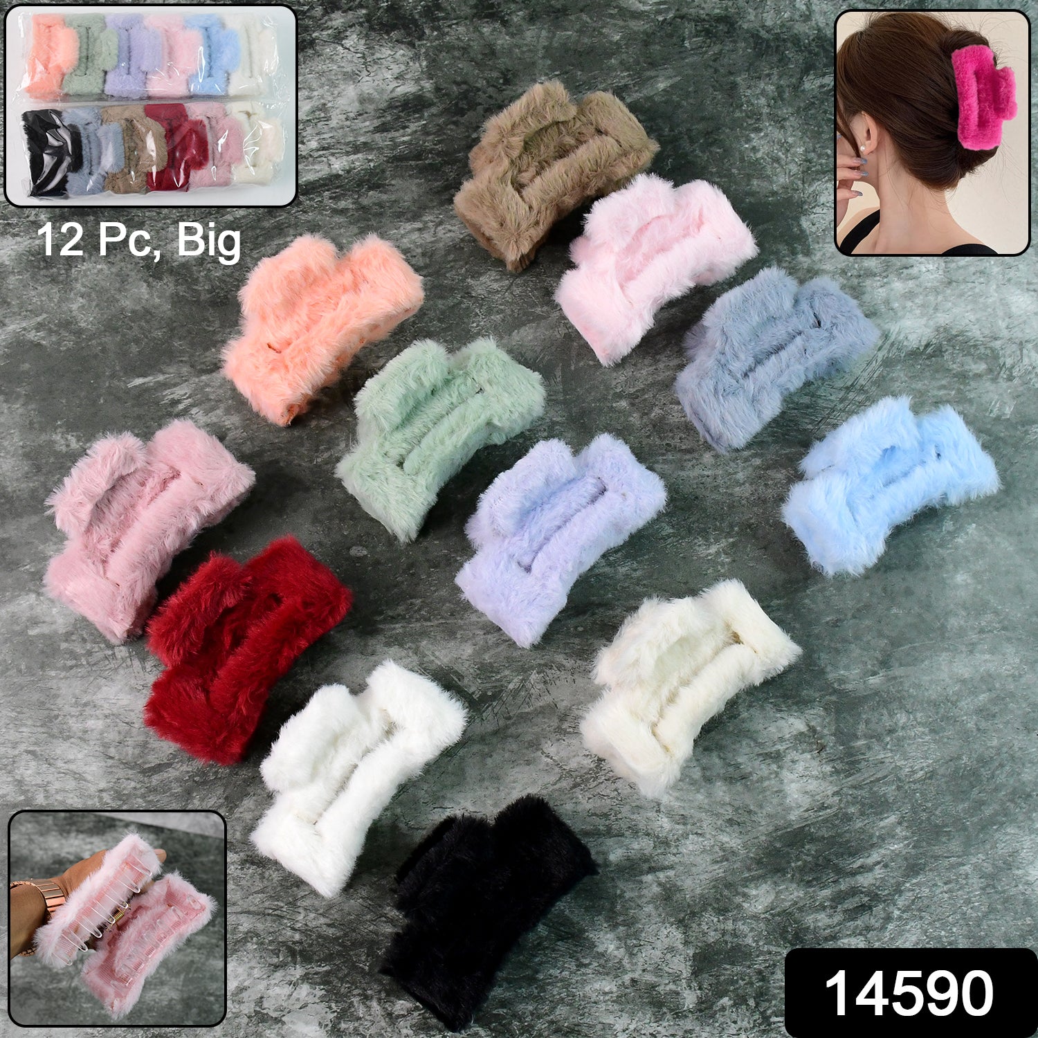 Big-size Soft Faux Fur Hair Claw Clips (12 Pc) Big-size Soft Faux Fur Hair Claw Clips (12 Pc)